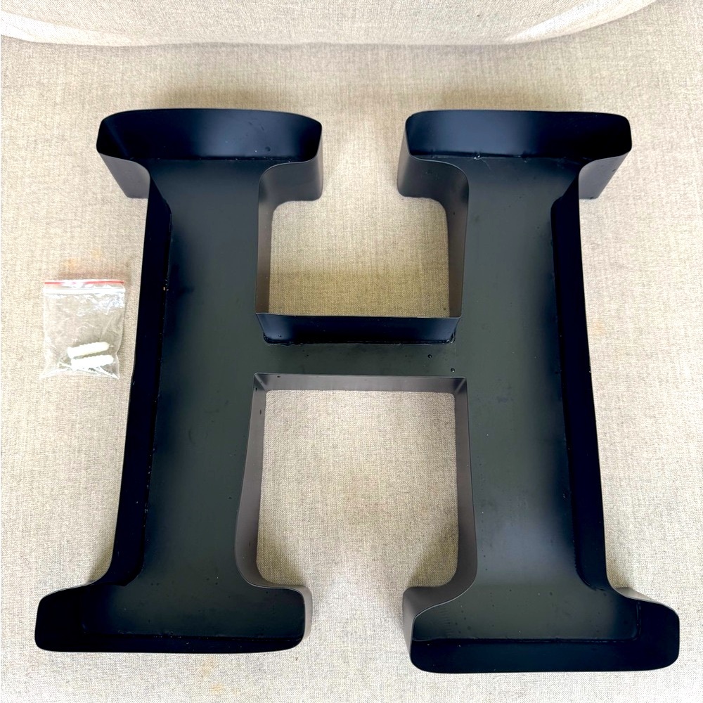 Wine Cork Holder, Sleek, Black Metal, Letter H